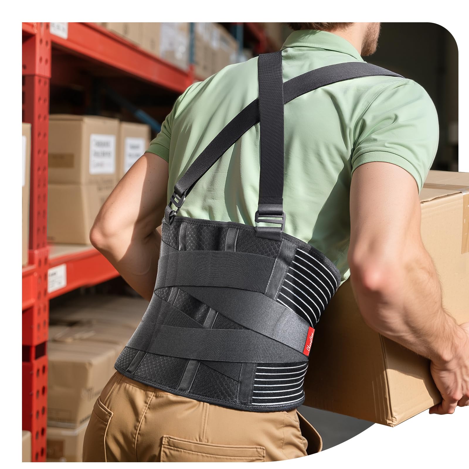 Ultra Breathable Work Back Brace for Men & Women [Upgraded Medical-Grade Support] Lower Back Support Belt with Removable Suspenders