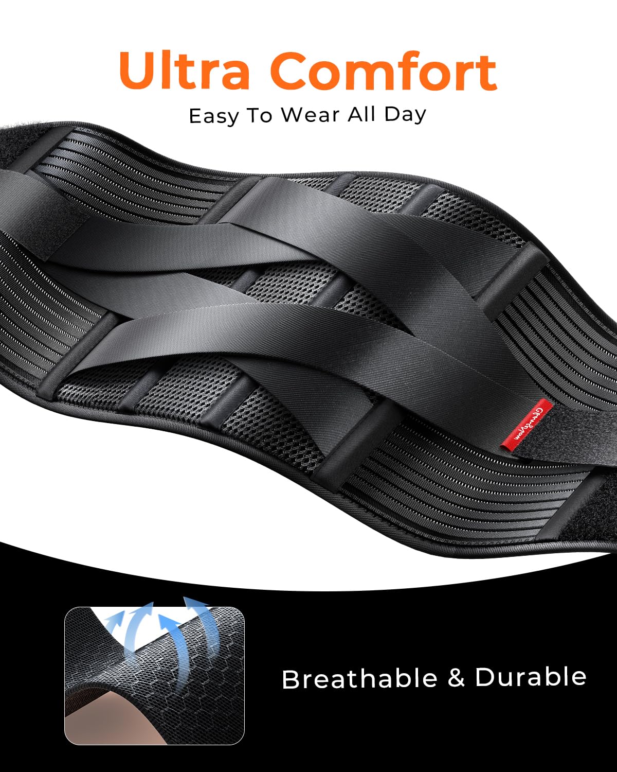 Ultra Breathable Work Back Brace for Men & Women [Upgraded Medical-Grade Support] Lower Back Support Belt with Removable Suspenders